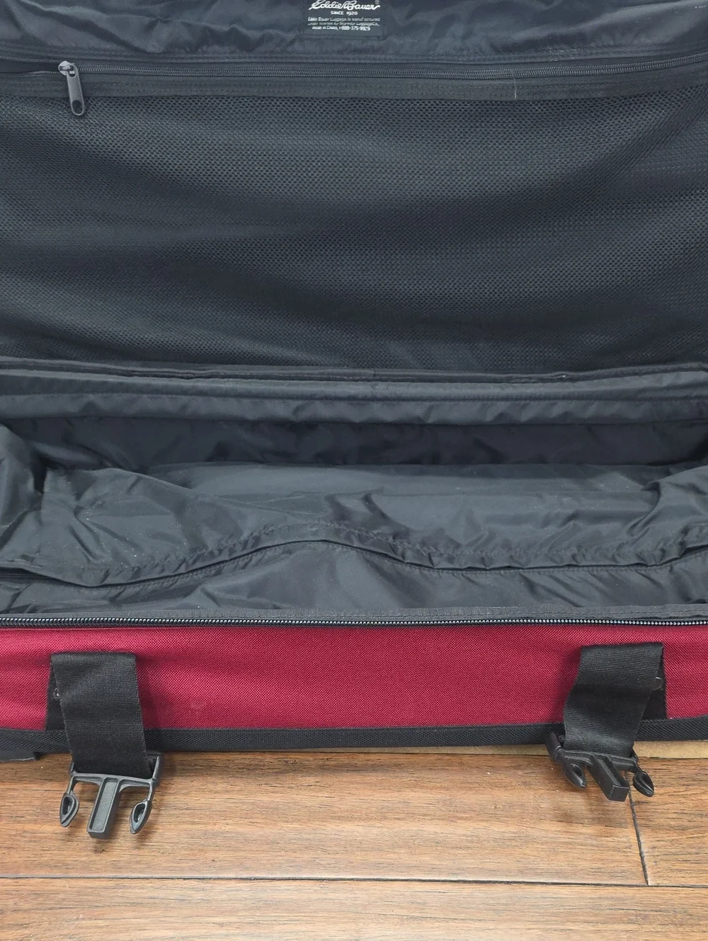 ​Eddie Bauer Burgundy Red Drop-Bottom Rolling Duffel Bag Suitcase Travel Luggage